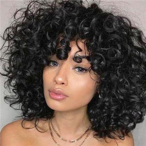 NEW Natural Black Short Loose Curly Wig - Picture 1 of 5